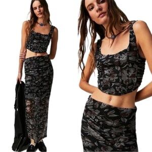 Free People Black Floral "Galaxy" Maxi Skirt Mesh Floral Size Medium